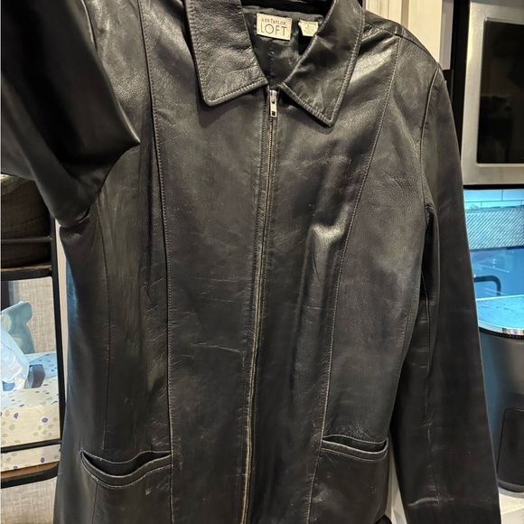 Vintage Ann Taylor LOFT Classic minimalist Black Leather Jacket size Large - Picture 5 of 5